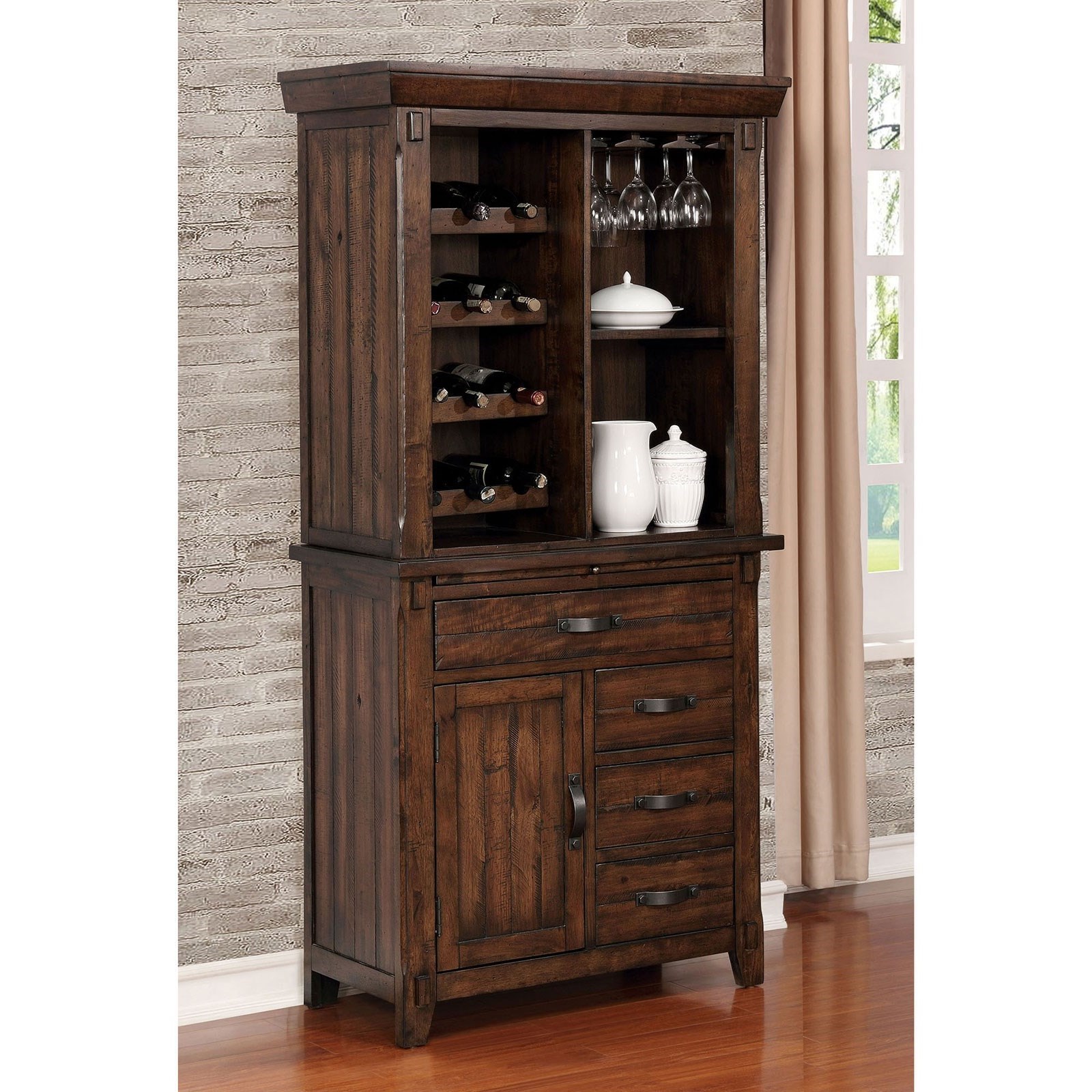 Furniture Of America Meagan I Wine Cabinet With Plank Inspired