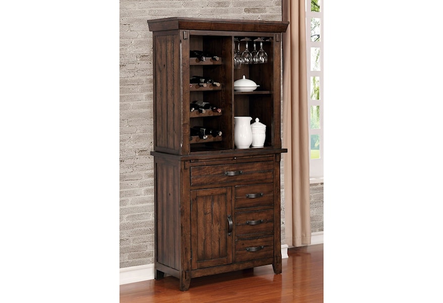 Furniture Of America Meagan I Wine Cabinet With Plank Inspired