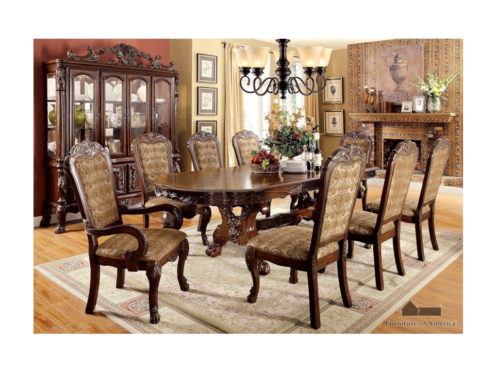 Furniture Of America Meve Cm3557ch T 9pc Dining Room Set With Two Furniture Of America Mevedining Room Set