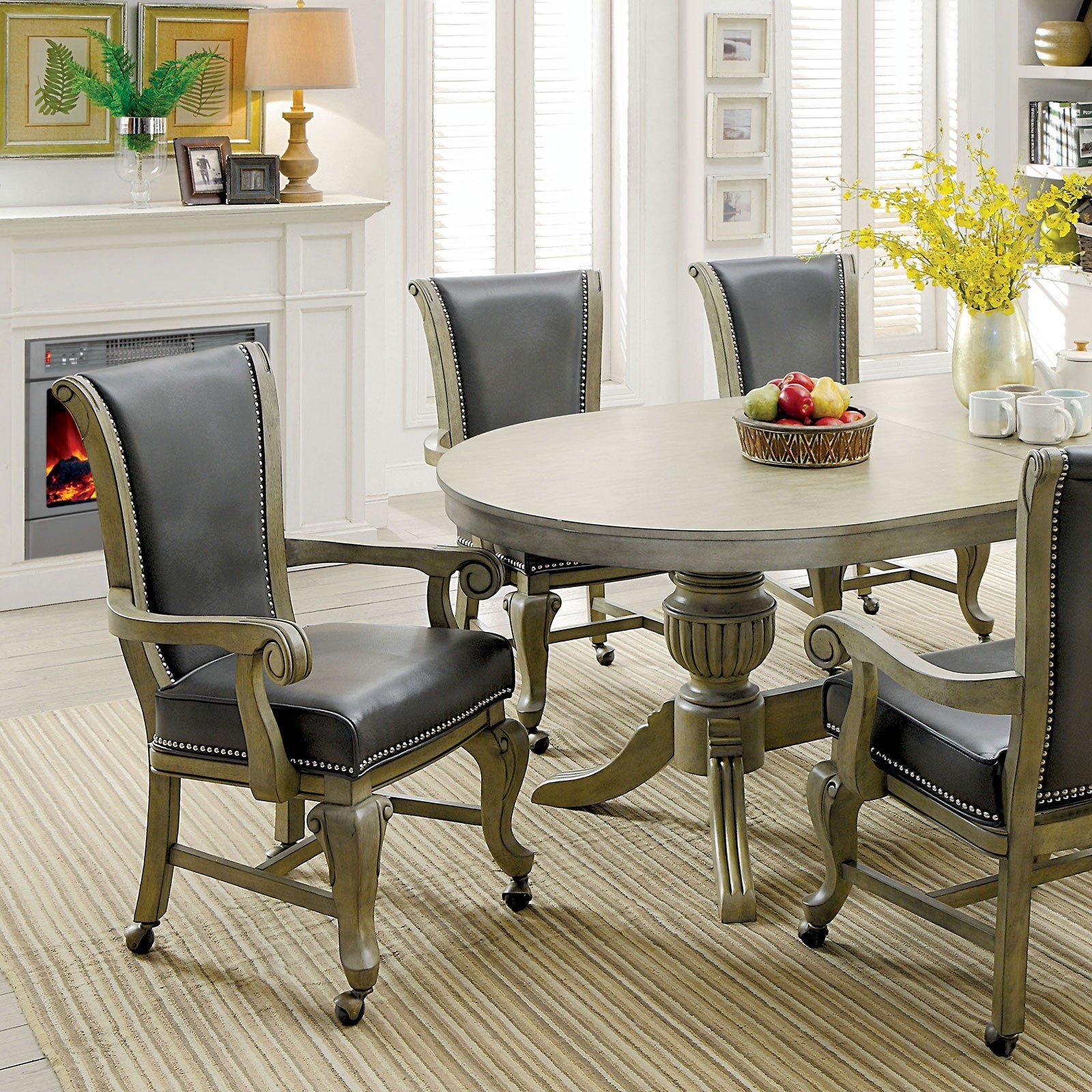 Melina Traditional Chair With Casters For Dining Or Game Table