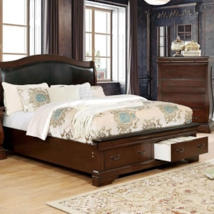 Merida Traditional European Inspired King Bed With Upholstered Headboard And Footboard Storage Drawers Household Furniture Upholstered Beds