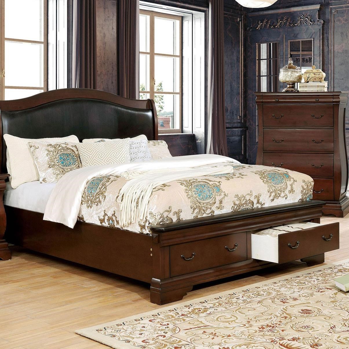 Merida Traditional European Inspired Queen Bed With Upholstered