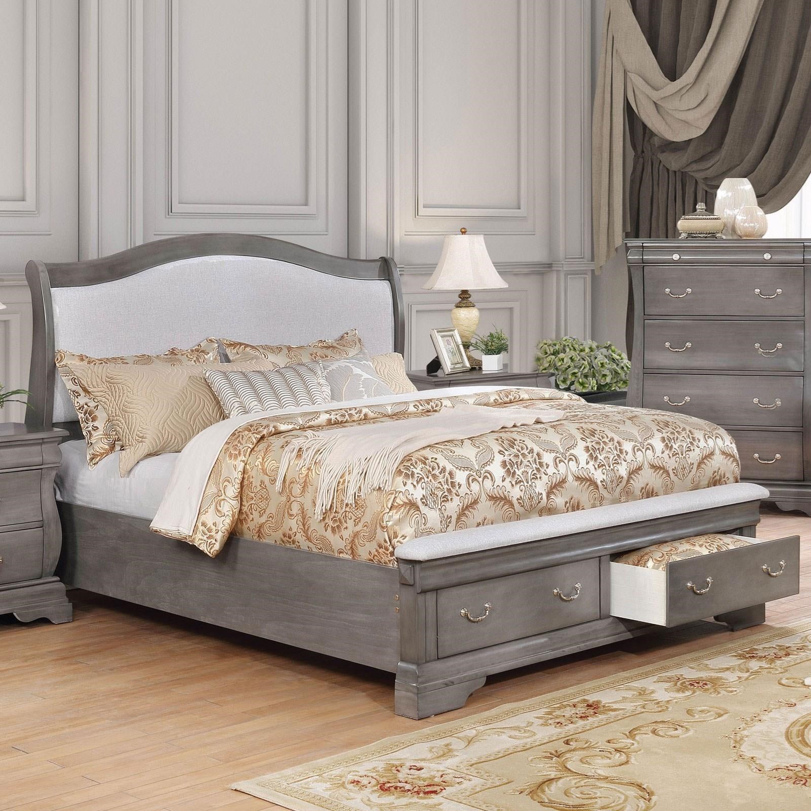 Merida Traditional European Inspired Queen Bed With Upholstered