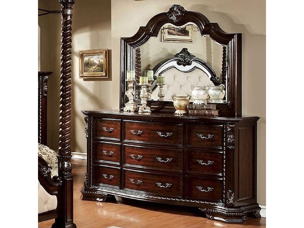 Monte Vista I Traditional 9 Drawer Dresser And Mirror Household