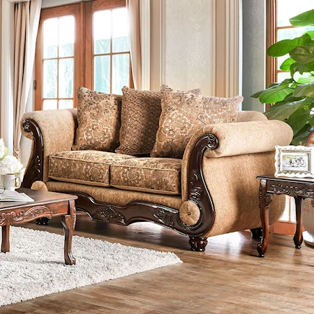 Furniture of America - FOA Emilia SM6419-LV Traditional Love Seat with  Ornate Wood Trim, Del Sol Furniture