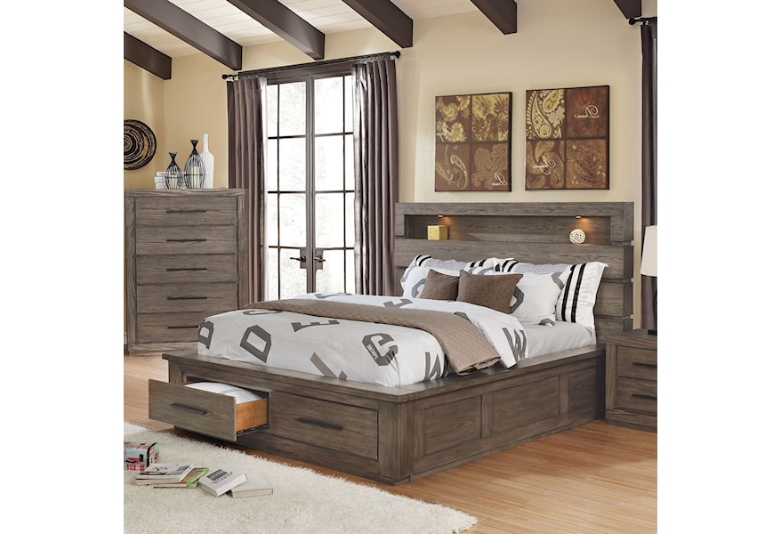 Furniture Of America Foa Oakburn Cm7048gy Ck Bed Transitional California King Storage Bed With 2 Footboard Drawers And Open Shelf Del Sol Furniture Panel Beds