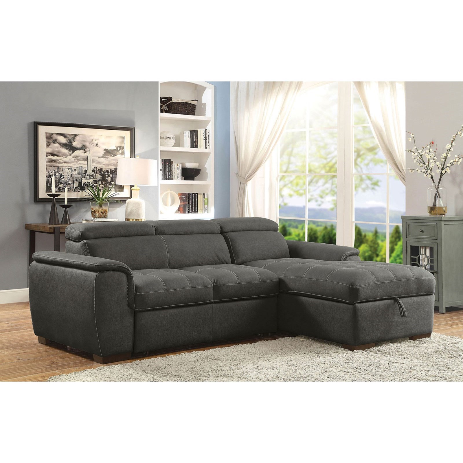 Furniture Of America Patty Cm6514bk Sect Sofa Sectional With Pull