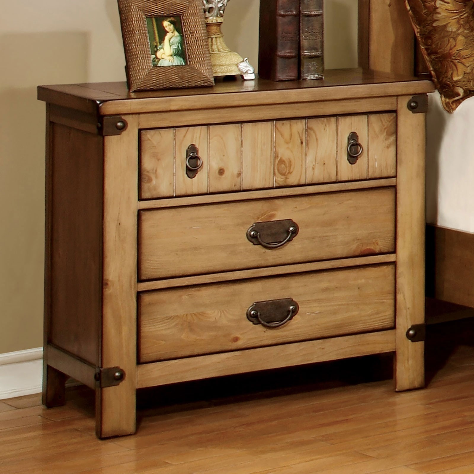Pioneer Cottage Style Nightstand With Usb Power Outlet Household