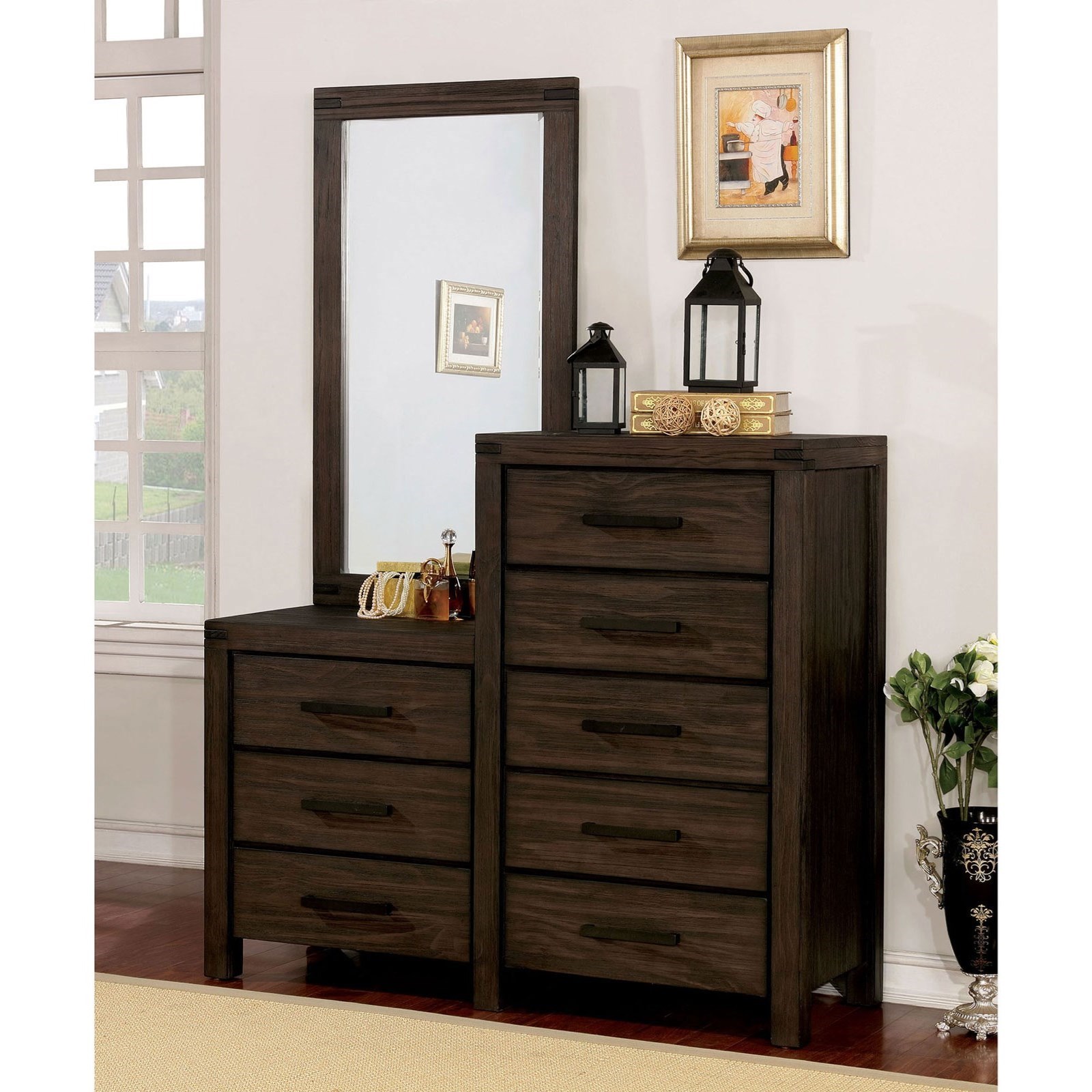 Rexburg Transitional Dresser And Mirror Combination With 8 Drawers