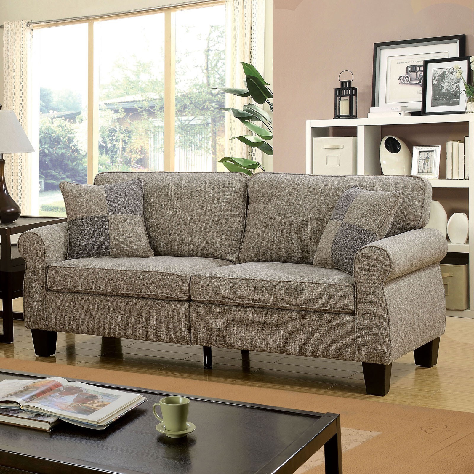 Furniture Of America Rhian Cm6328lg Sf Transitional Rolled Arm Sofa Corner Furniture Sofas