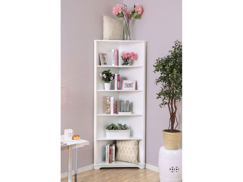 Furniture Of America Rockwall Cm Ac806wh Corner Bookshelf Rockwall Corner Bookshelf By Furniture Of America