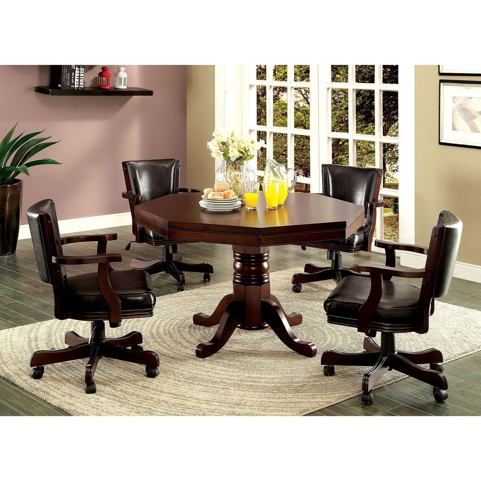 Furniture Of America Rowan Cm Gm339t 5pc Traditional Game Table With Interchangeable Top And 4 Faux Leather Chairs Corner Furniture Dining 5 Piece Sets