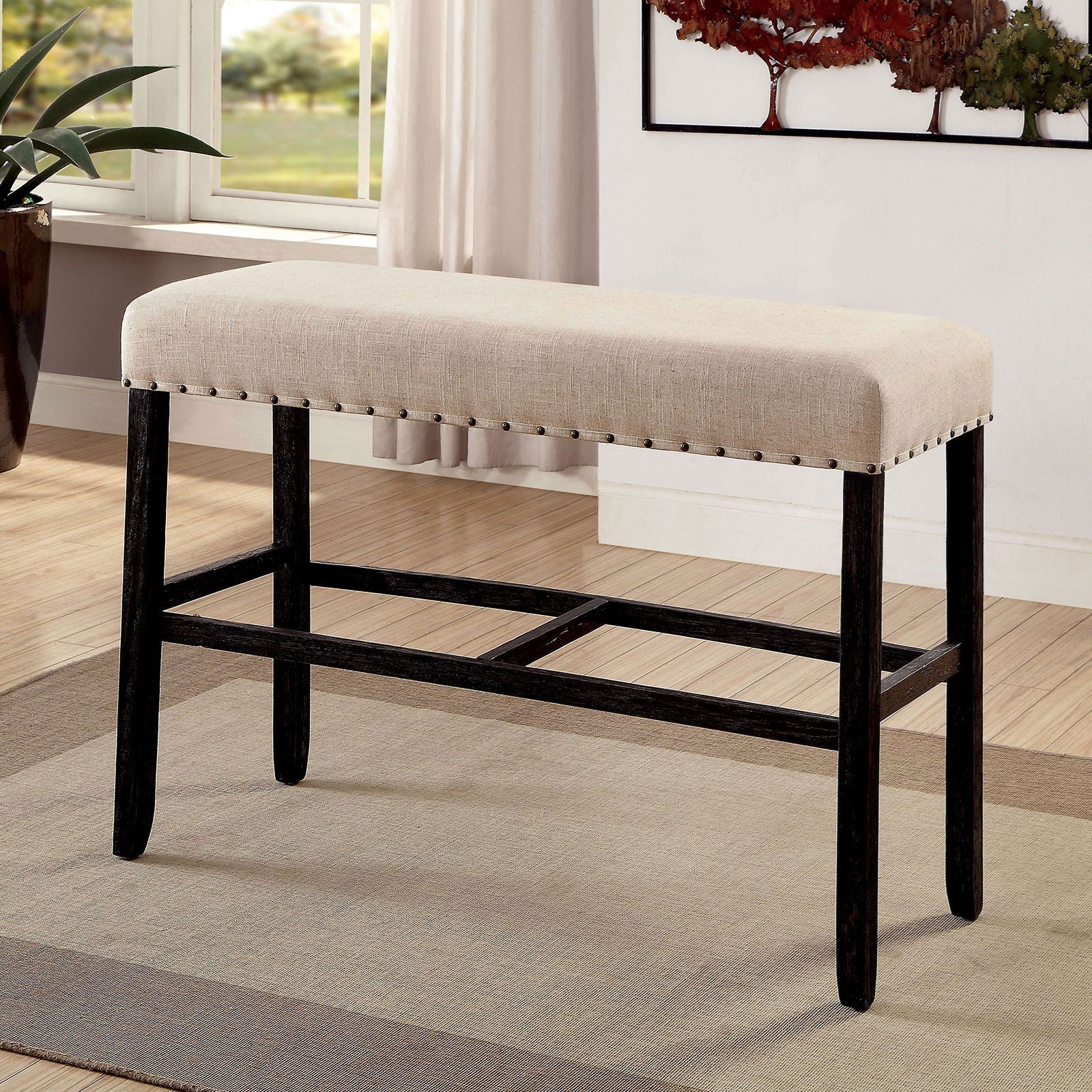 Sania Iii Rustic Bar Height Bench With Nailhead Trim Household