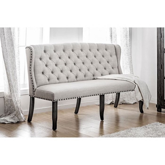 Sania I Transitional 3 Seater Upholstered Bench With Tufted Back