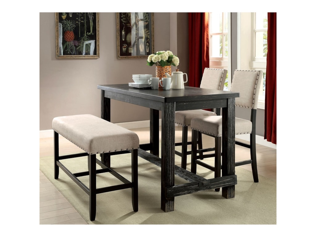 Sania Ii Rustic 4 Piece Counter Height Dining Set With Bench