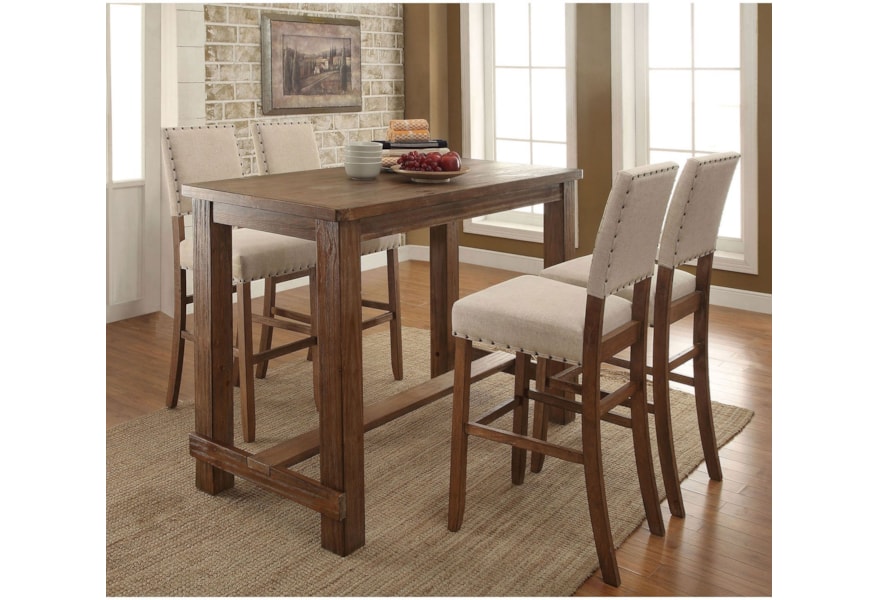Sania Rustic 5 Piece Bar Height Dining Set With Upholstered