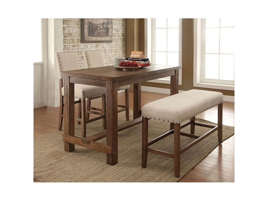Furniture Of America Sania Rustic 4 Piece Counter Height Dining Set Furniture Of America Sania Rustic 4 Piece Counter Height Dining Set With Bench