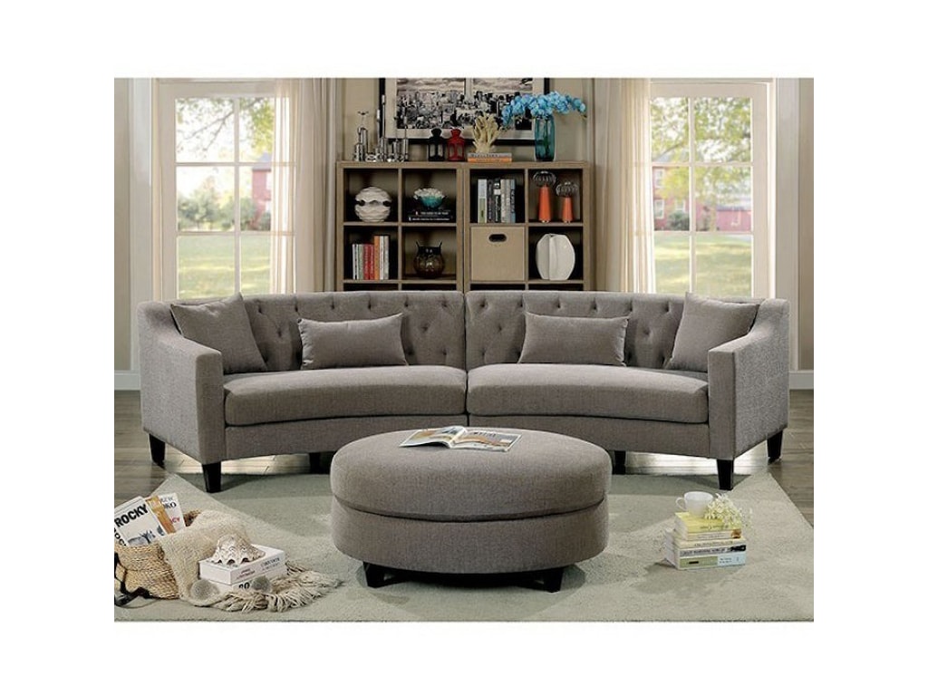 Sarin Contemporary Curved Sectional With Track Arms And Ottoman Sarin Contemporary Curved Sectional