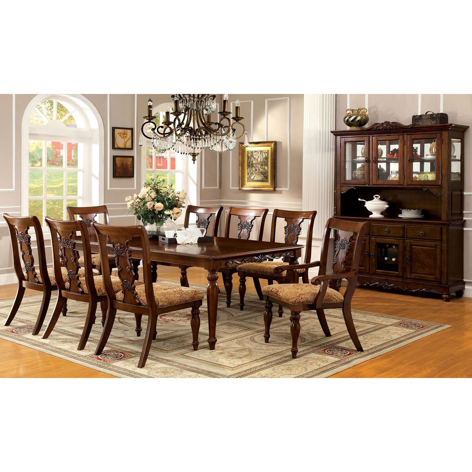Furniture Of America Seymour Cm3880t Formal Traditional Dining Table With Carved Apron Corner Furniture Dining Tables