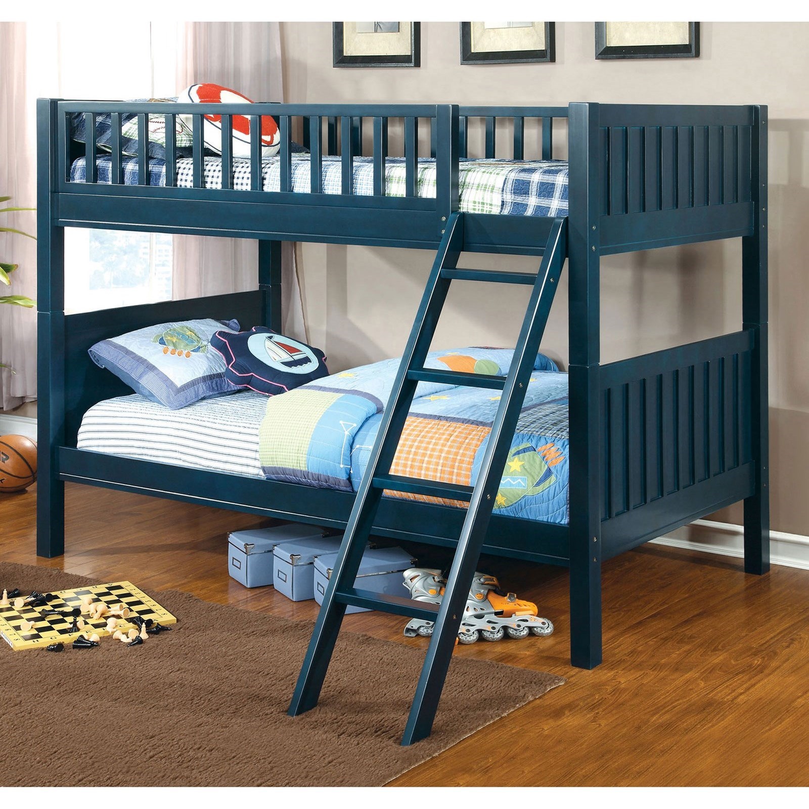 Furniture Of America Azure Cm Bk615 Bed Navy Blue Youth Bedroom Twin Over Twin Bunk Bed Corner Furniture Bunk Beds