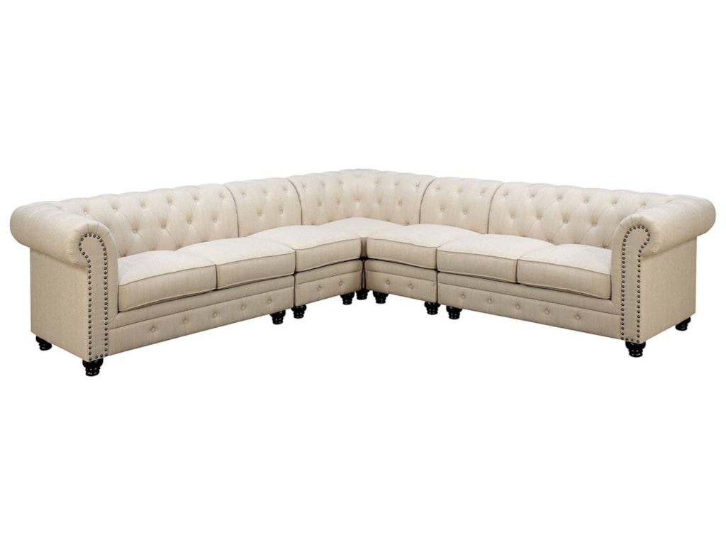 Stanford Transitional Sectional With Tufted Back And Rolled Arms By Furniture Of America At Rooms For Less