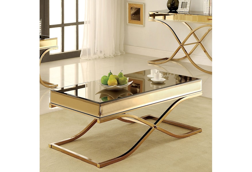 Furniture Of America Sundance Cm4230c Mirrored Coffee Table With Metal Frame Corner Furniture Cocktail Coffee Tables