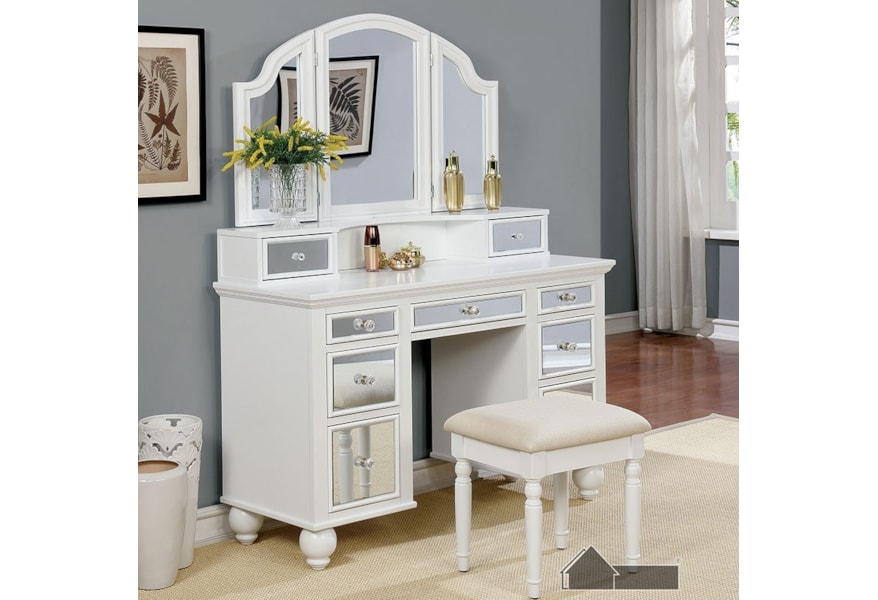 Furniture Of America Tracy Glam Vanity And Stool Set With Tri Fold