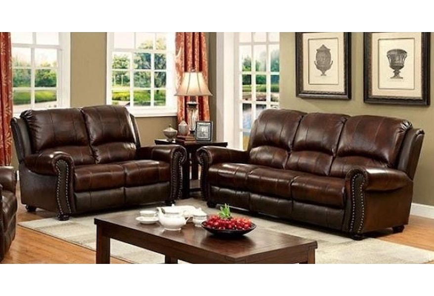 Furniture Of America Turton Traditional Faux Leather Sofa And Loveseat Set | Dream Home Interiors | Stationary Living Room Groups