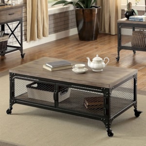 Ursula Industrial Cocktail Table With Caster Wheels Household