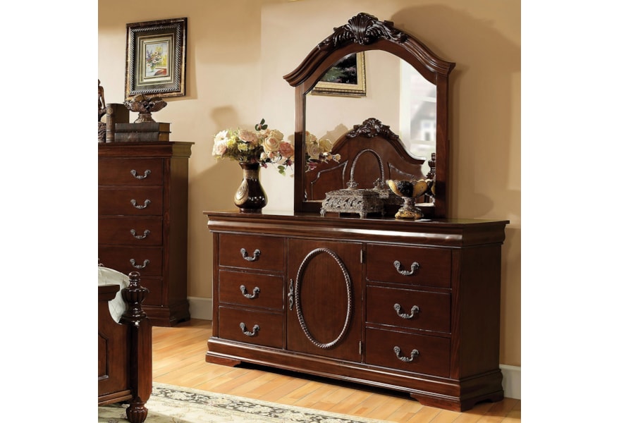 Furniture Of America Velda Ii Traditional Dresser And Mirror Set