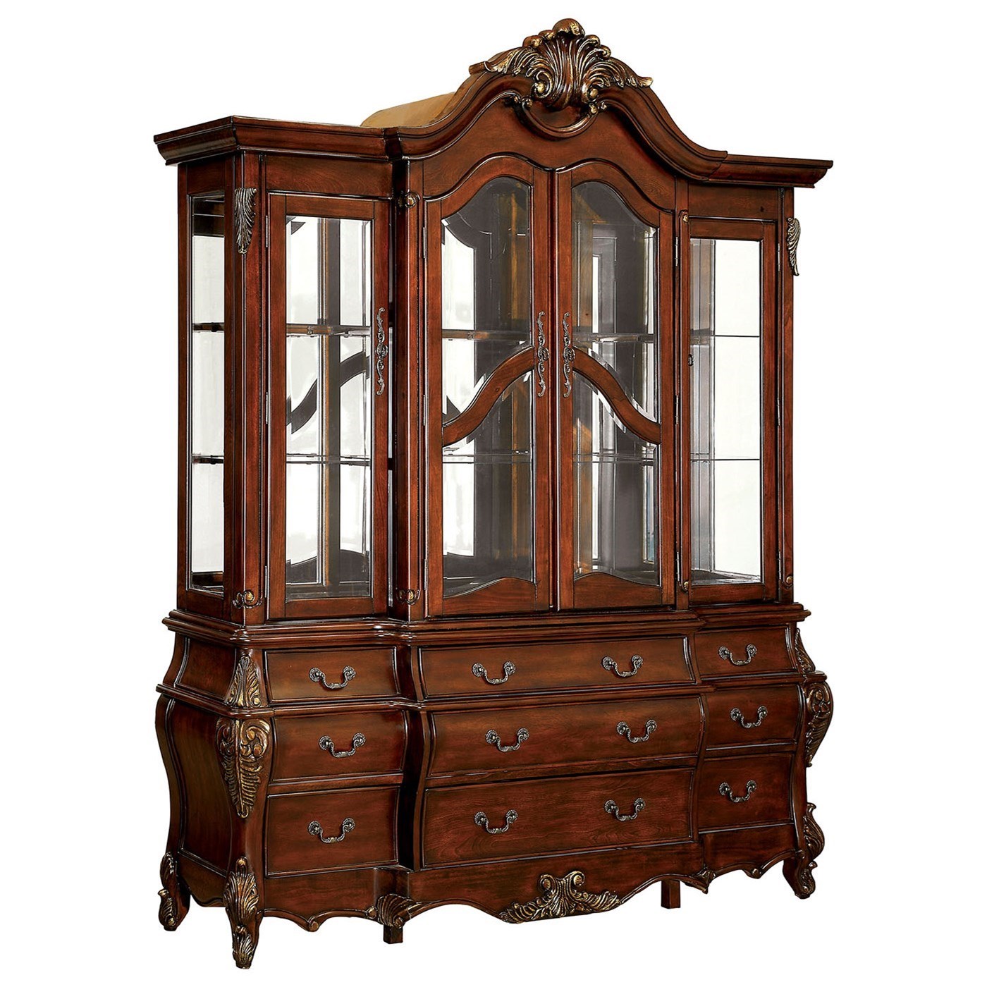Vicente Traditional Breakfront China Cabinet With Glass Shelves