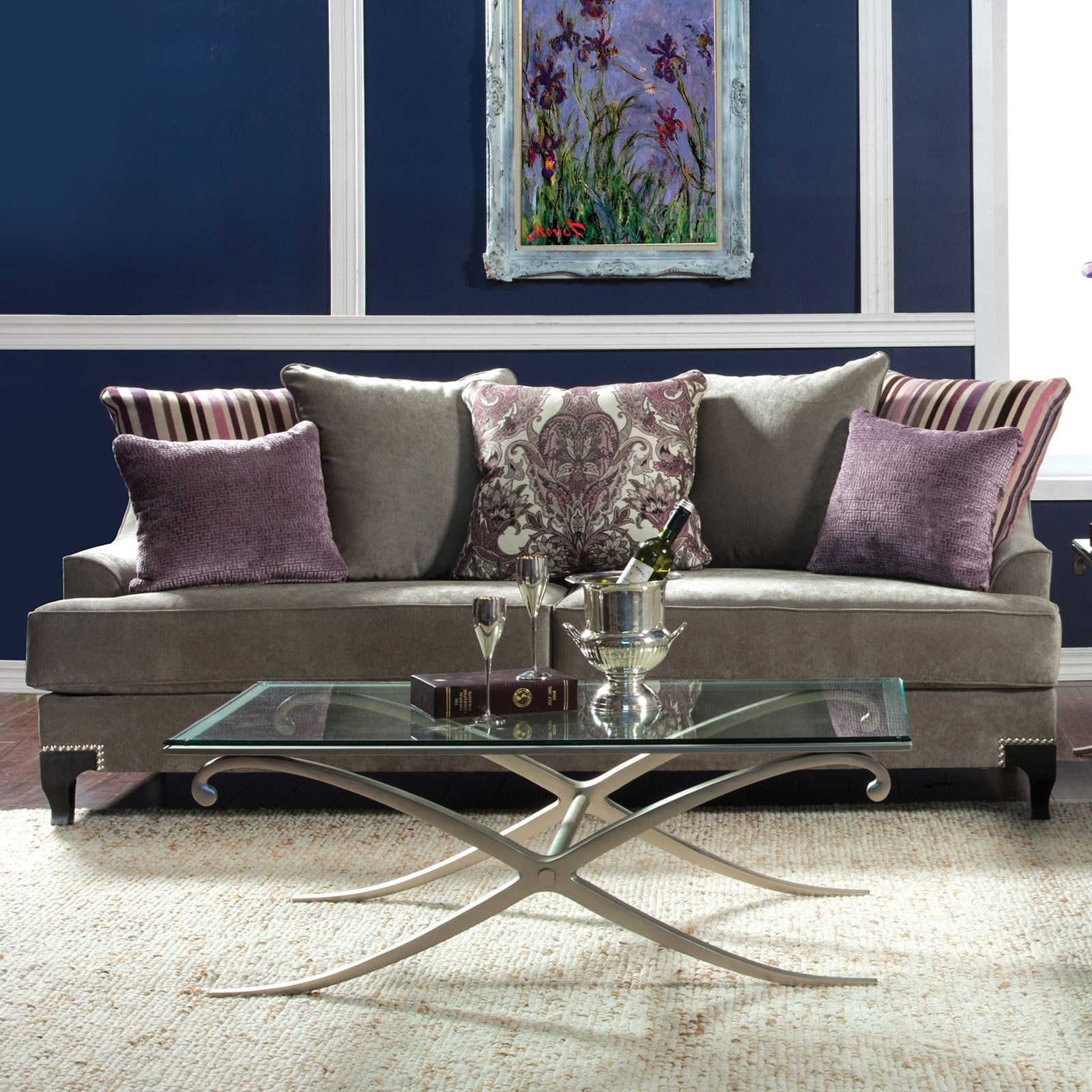 Viscontti Transitional Sofa With Decorative Nailheads Household Furniture Sofas