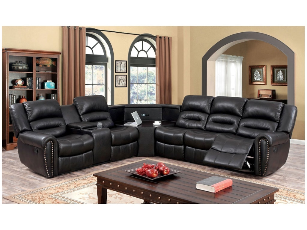 Sectional leather reclining sofa