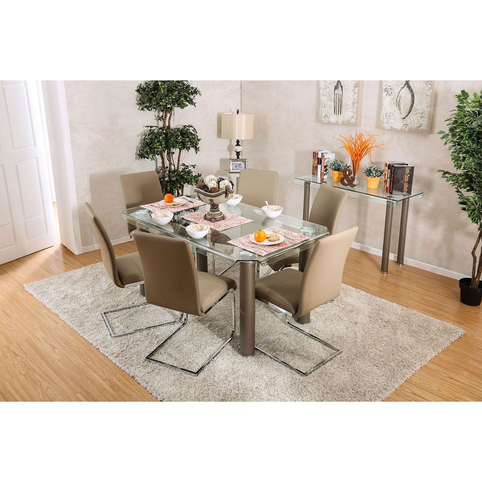 Walkerville I Contemporary 7 Piece Dining Set With Glass Table And