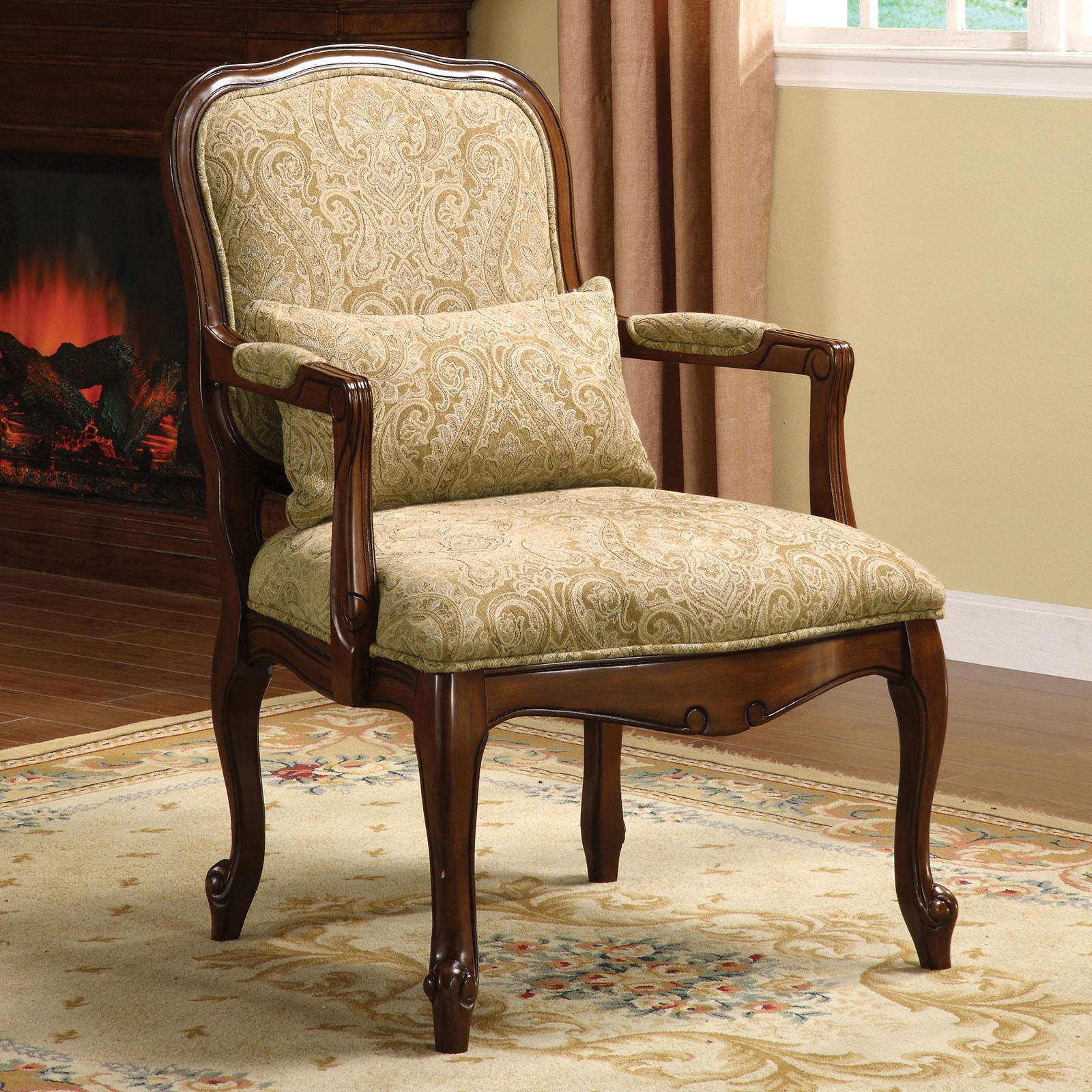 Furniture Of America Waterville Cm Ac6980 Traditional Dark Cherry Finish Accent Chair With Queen Anne Legs Corner Furniture Exposed Wood Chairs