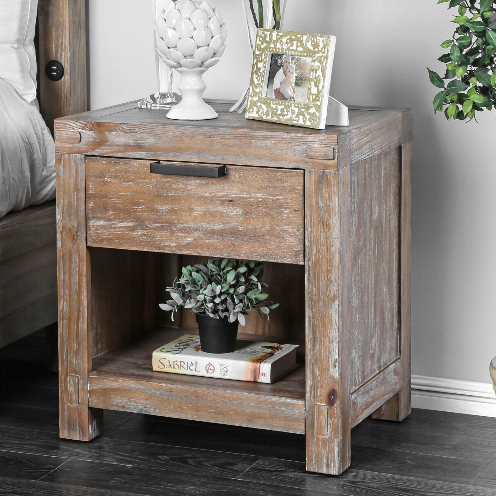 Wynton Rustic Nightstand With Felt Lined Top Drawer Household