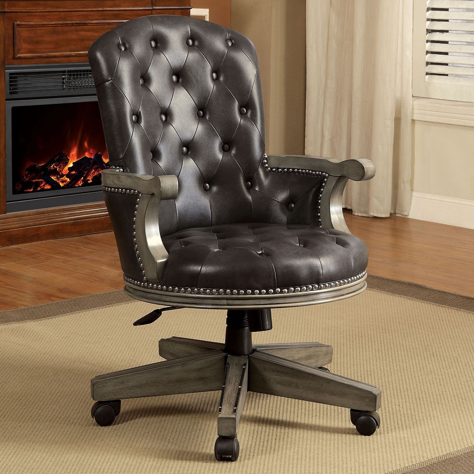 Yelena Traditional Faux Leather Game Chair With Casters And Adjustable Height By Furniture Of America At Rooms For Less