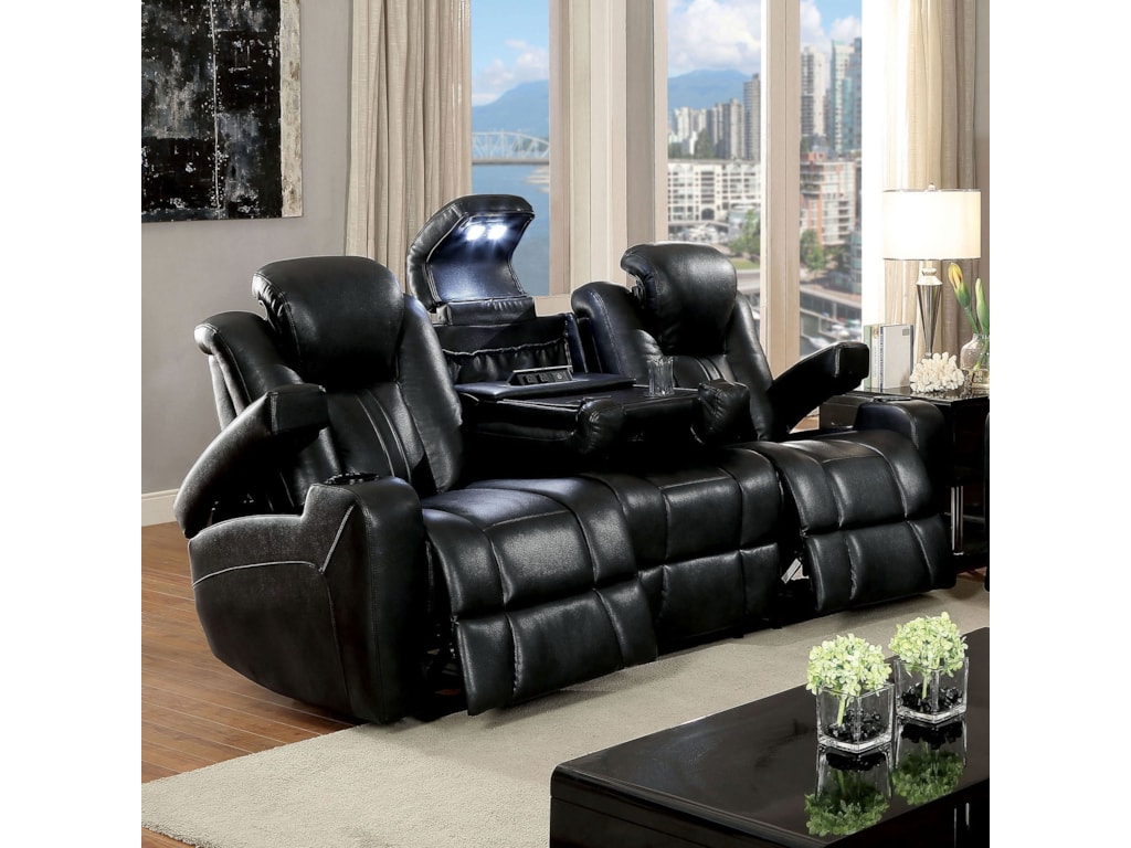 Zaurak Reclining Sofa With Drop Down Console By Furniture Of America At Rooms For Less