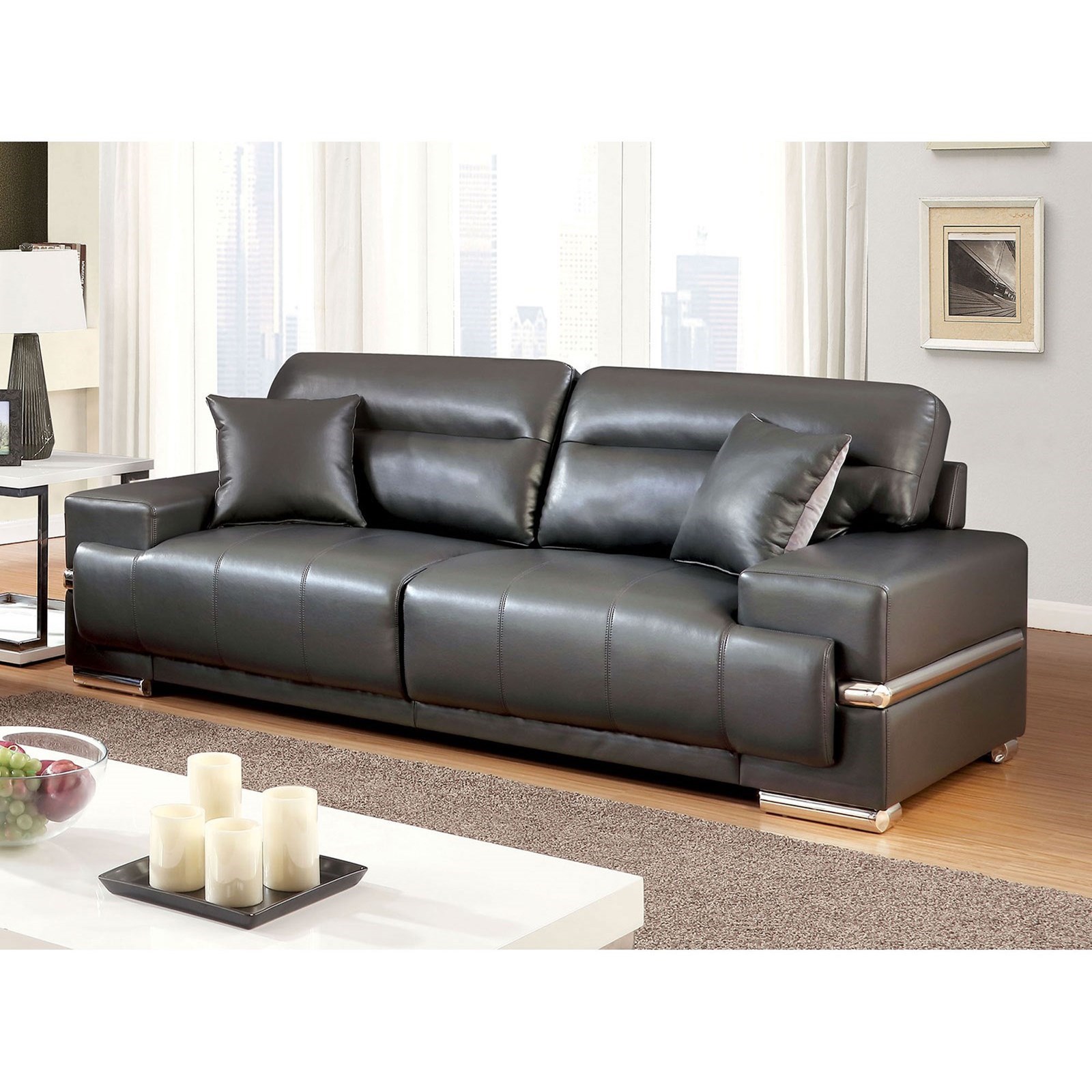 Furniture Of America Zibak Contemporary Faux Leather Sofa With