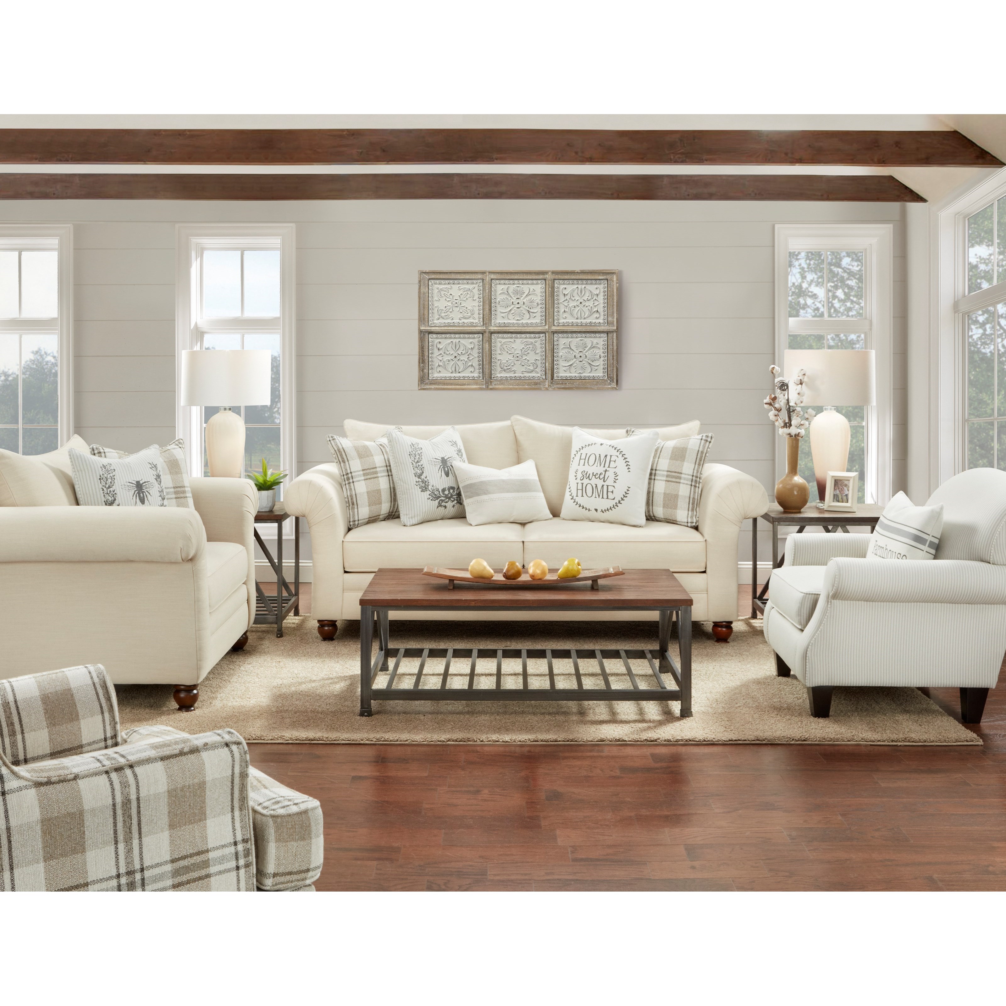 Fn 06 00 Farmhouse Style Sofa With Rolled Arms Lindy S Furniture