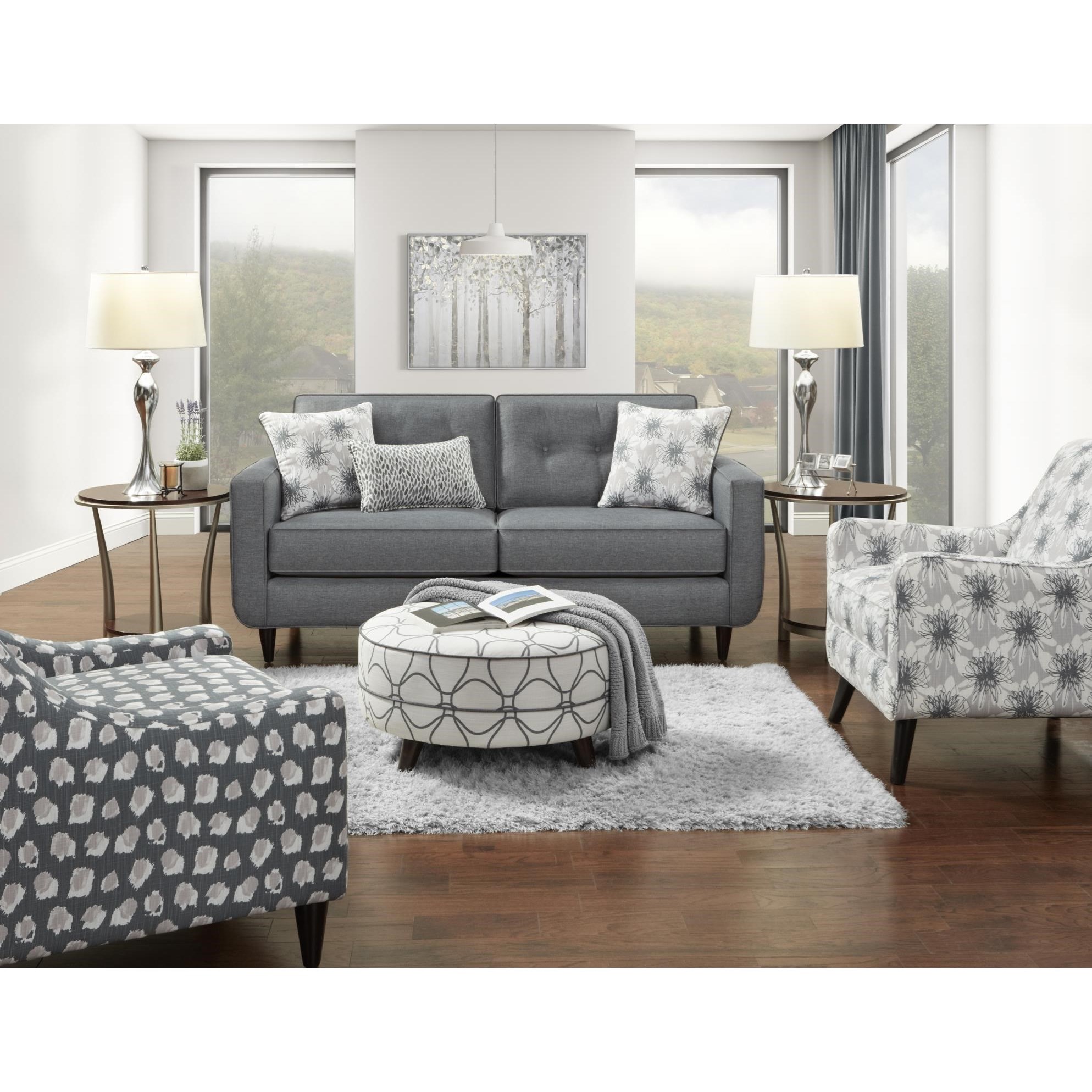 Fusion Furniture 142 142 Cwzane Black Flame Mid Century Modern Round Cocktail Ottoman With Splayed Legs Miller Waldrop Furniture And Decor Ottomans
