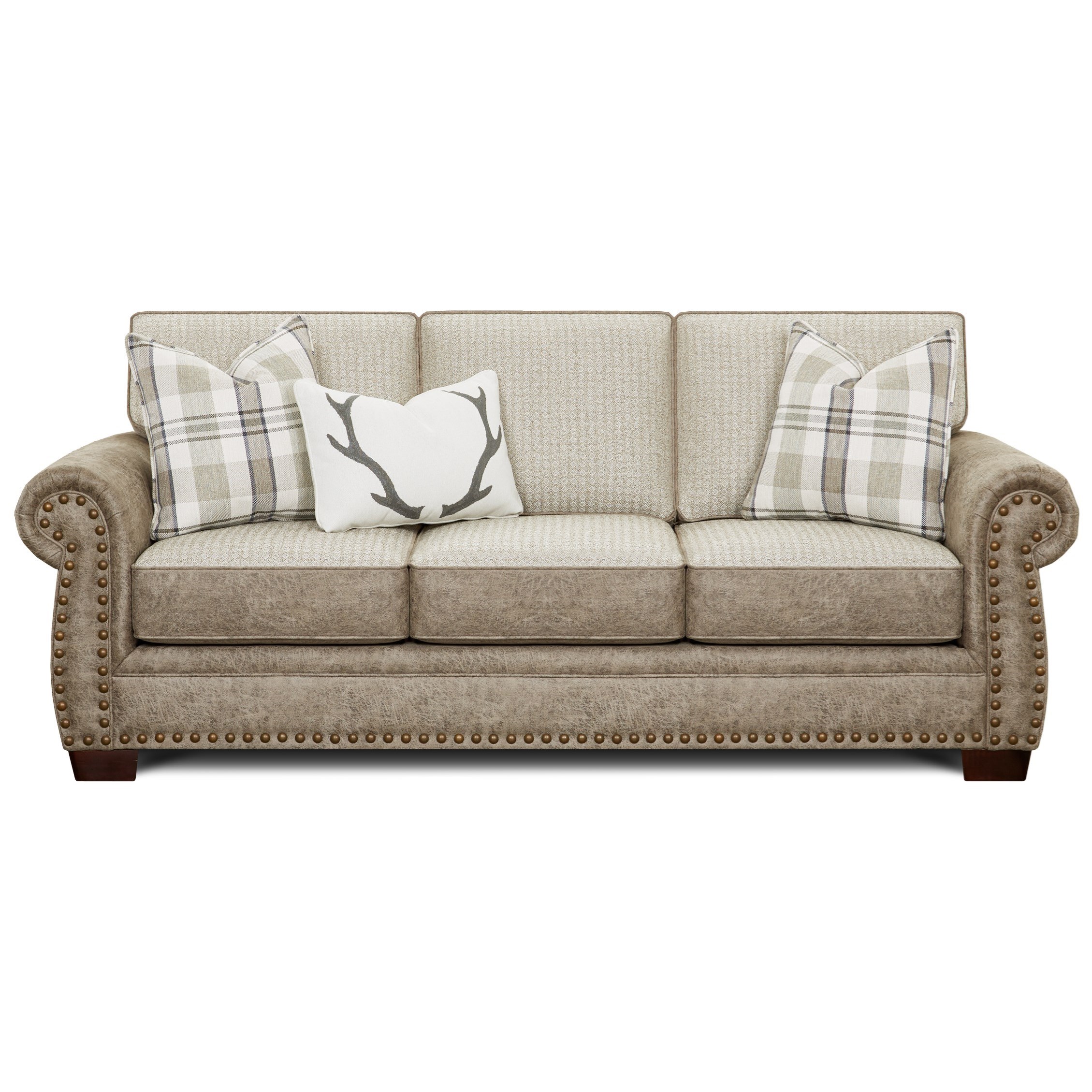 Fn 22 00 Farmhouse Fabric Faux Leather Sofa With Kidney Pillow