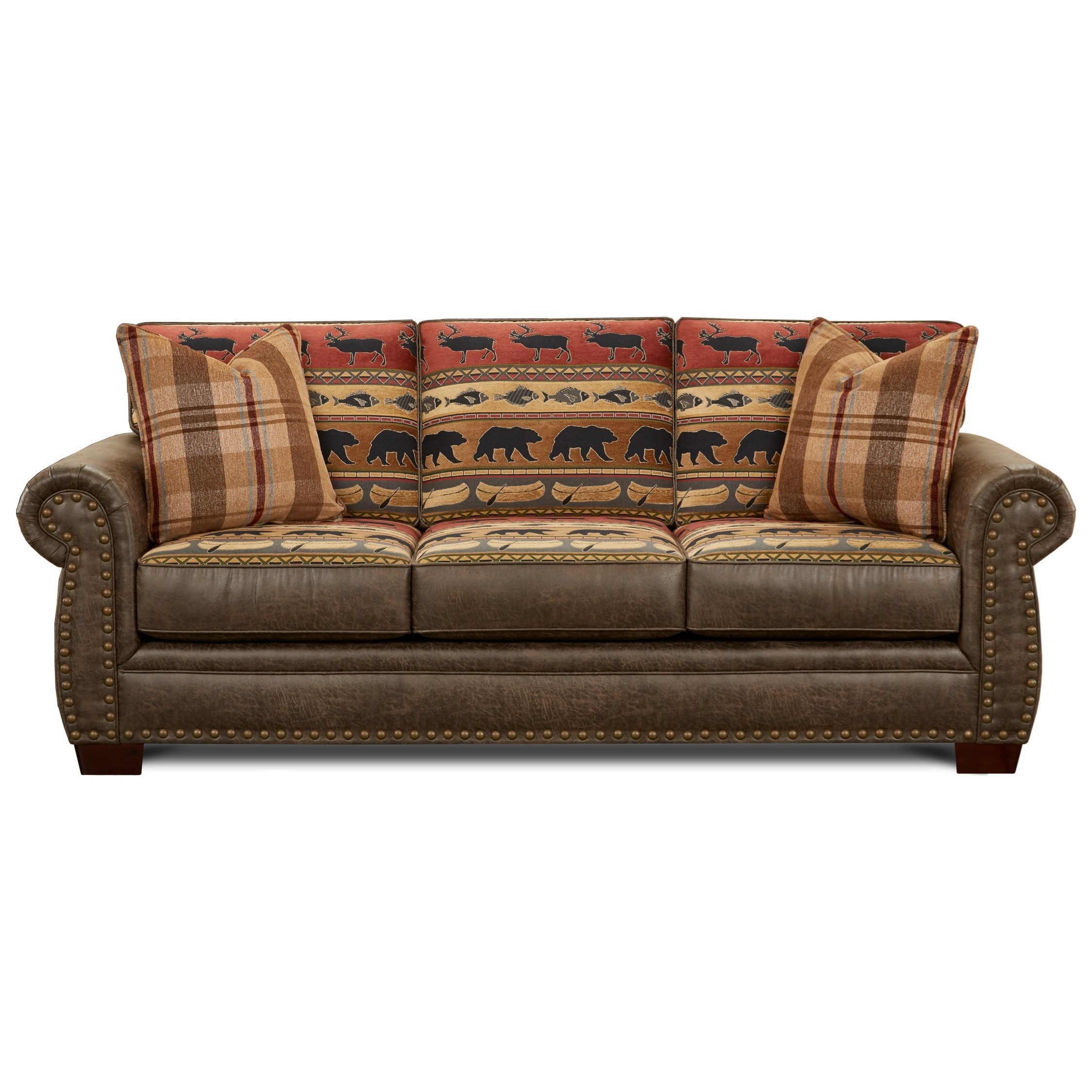 Fusion Furniture 22 00 Fabric Faux Leather Sofa With Wildlife