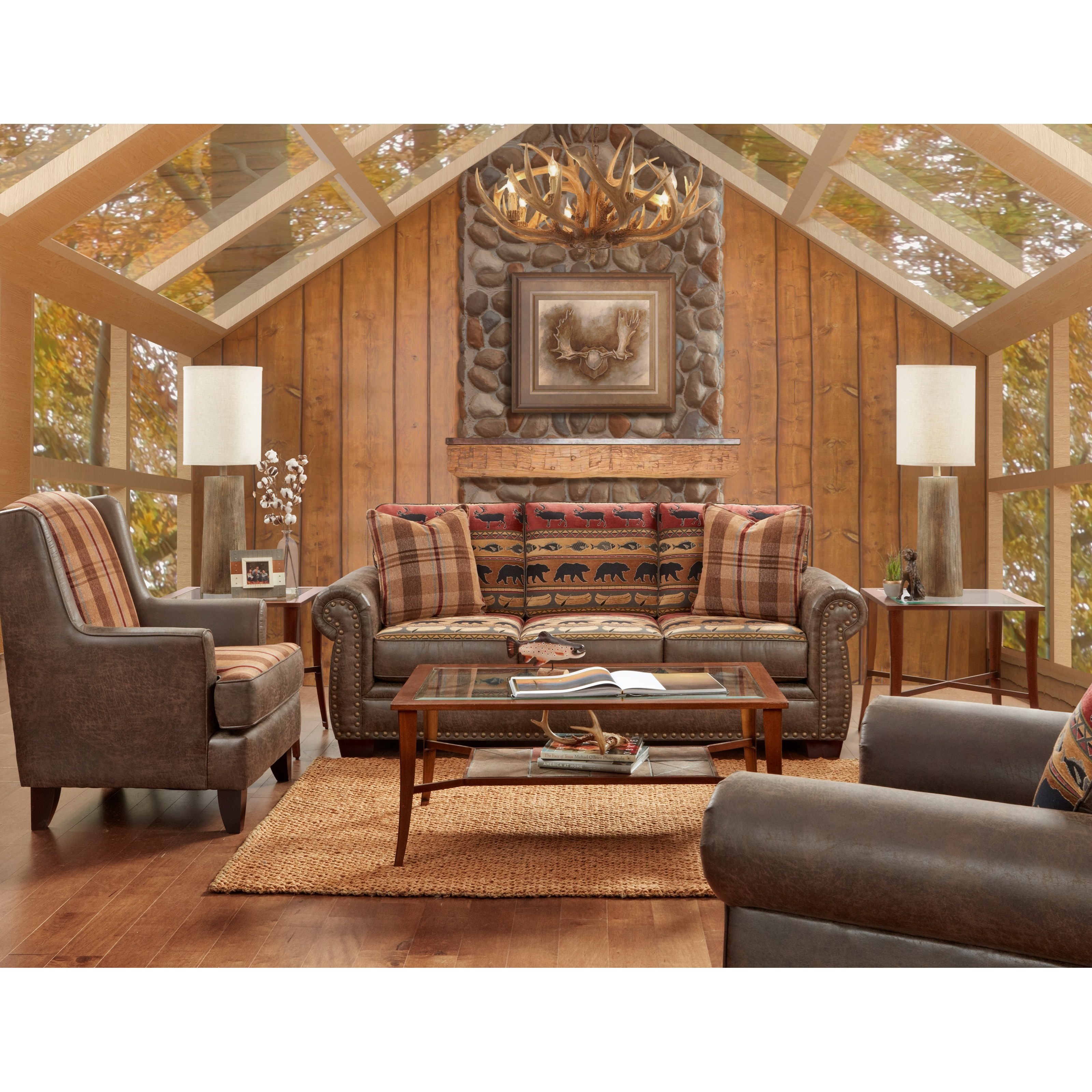 Fn 22 00 Fabric Faux Leather Sofa Sleeper With Wildlife Motif