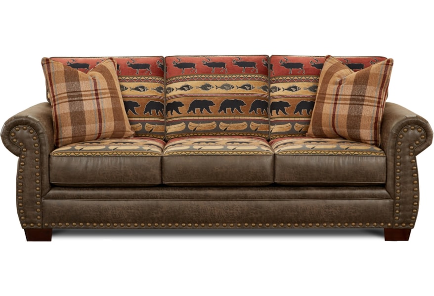 Fn 22 00 Fabric Faux Leather Sofa Sleeper With Wildlife Motif Fabric Faux Leather Sofa Sleeper