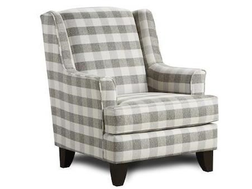 Fusion Furniture 260 Transitional Plaid Wing Back Chair Royal