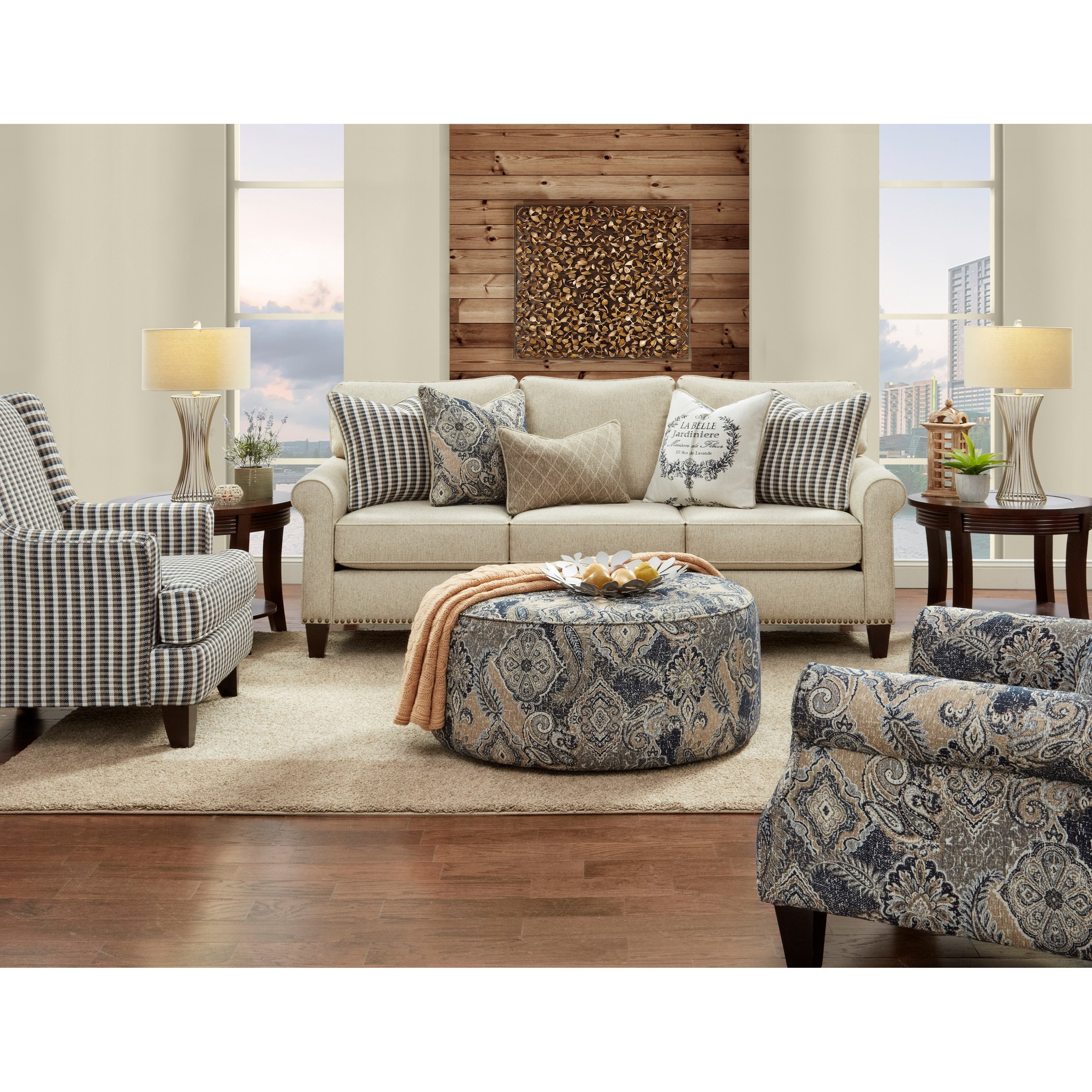 Fusion Furniture 260 Transitional Plaid Wing Back Chair Howell Furniture Wing Chairs