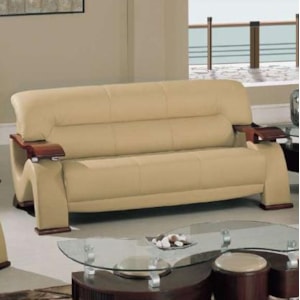 Global Furniture 2033 Contemporary Leather Sofa With Exposed Wood