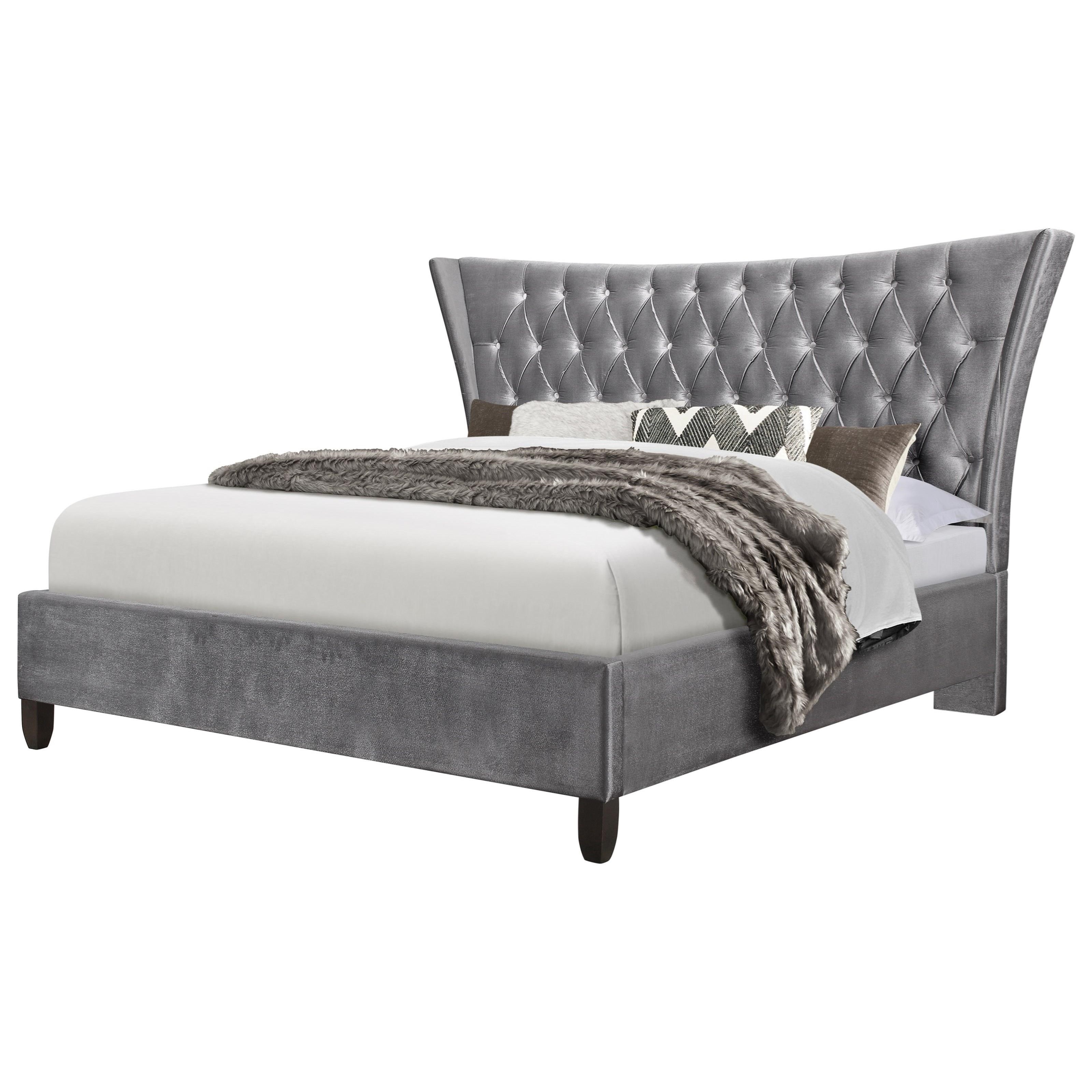 Global Furniture 9097 Upholstered Glam King Bed In Silver Value City Furniture Upholstered Beds