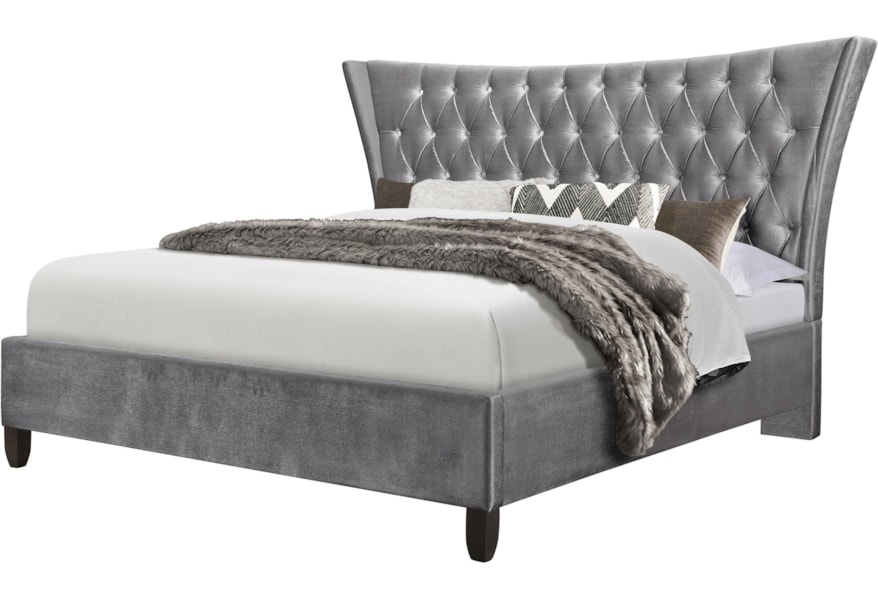 Global Furniture 9097 Upholstered Glam King Bed In Silver Value City Furniture Upholstered Beds